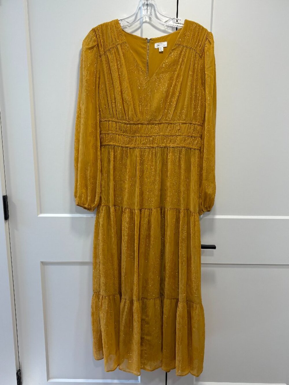 🌟 NICOLE MILLER 🌟 AUTUMN WEDDING GUEST LONG SLEEVE MIDI DRESS YELLOW SZ 4